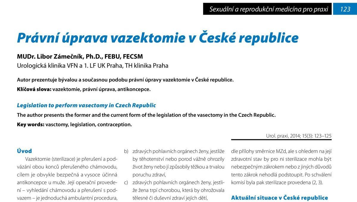 Právní úprava vazektomie v ČR- Urologie pro praxi