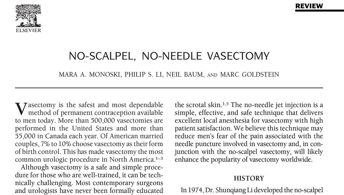 Přehledový článek o bezskalpelové vazektomii v angličtině- Urology